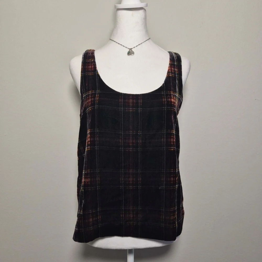 J Crew Tartan Plaid Velvet Velour Academia EGirl Whimsy Gothabilly Tank Top US 2 - Picture 3 of 9